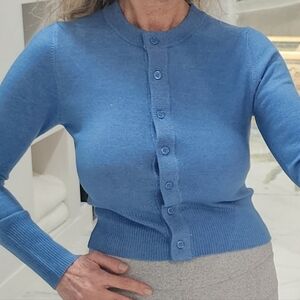 Elegant Blue Button-Up Cardigan